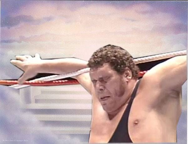Andre the Giant tied up in heaven’s ropes for eternal rest hold