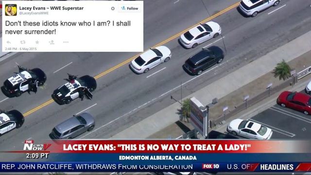 Lacey Evans currently in high-speed chase through Alberta trailed by “more than 50” police cruisers