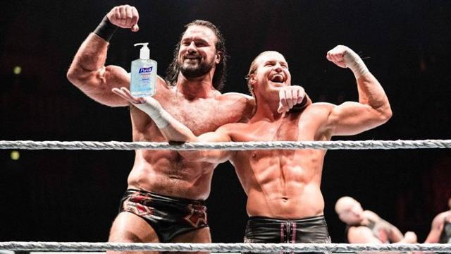 WWE mitigates Coronavirus threat by smearing wrestlers in hand sanitizer rather than baby oil