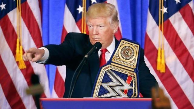 Trump wears replica WWE championship belt during press conference