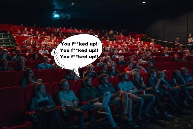 Wrestling fan chants “You f**ked up!” during entire movie blooper reel