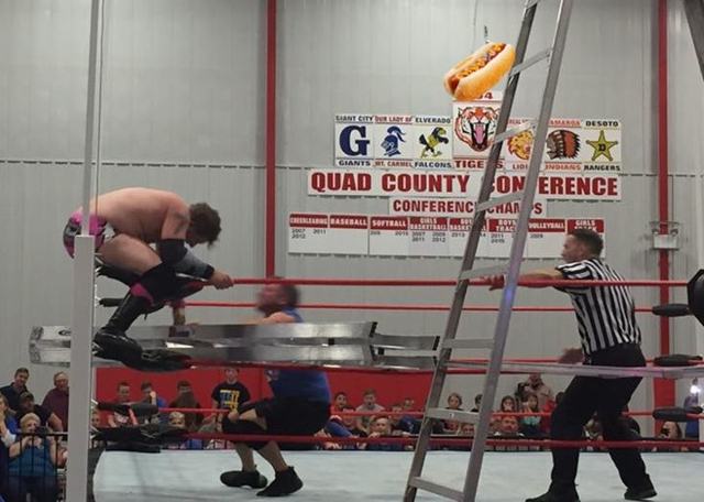 Indy wrestlers collide in historic “Hot Dog in the Bank” ladder match