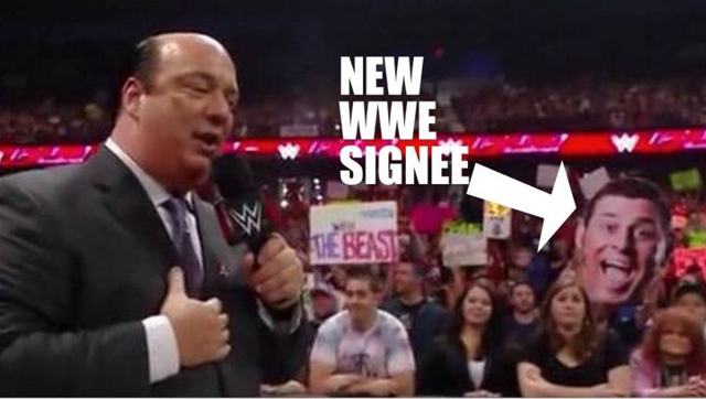 Giant cardboard Colt Cabana head signed to WWE