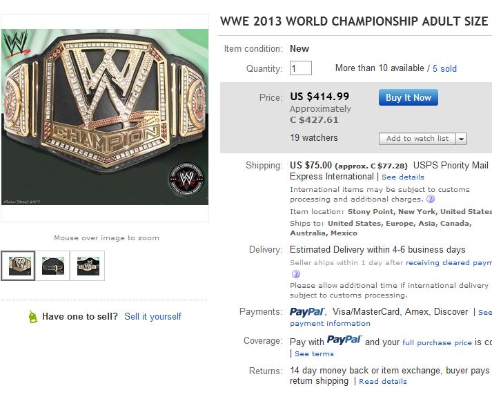 Still-vacant WWE Championship to be auctioned on eBay