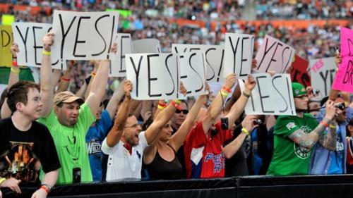 80,000 fans gather to watch spandex-clad musclemen entwine their glistening, oiled-up bodies