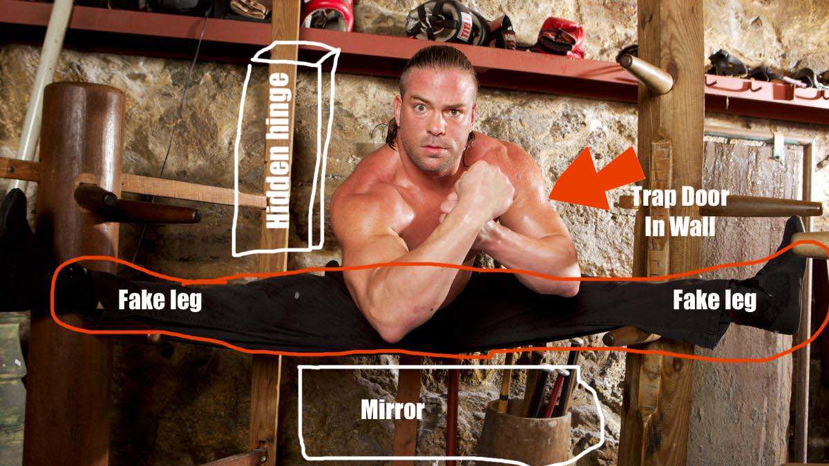 Rob Van Dam reveals the secret apparatus behind his famous “splits” illusion
